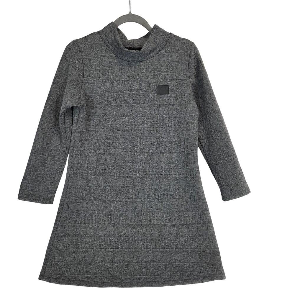 Gray High Neck Sweater Dress Textured Knit Neutral Basic Casual Cozy Fits S